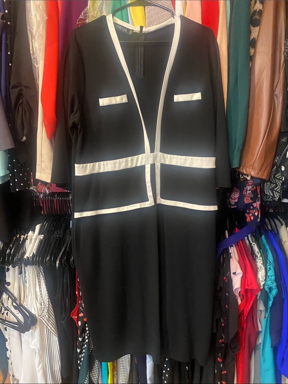 Classic Contrast Trim Black Dress by Meyer